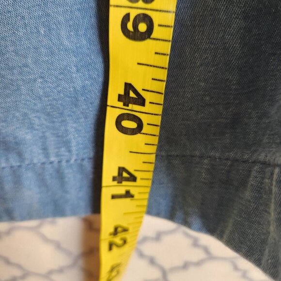 Go Softly Patio Dress Small Denim Chambray Muumuu Embroidery Jumper Prairie Midi - Picture 7 of 10